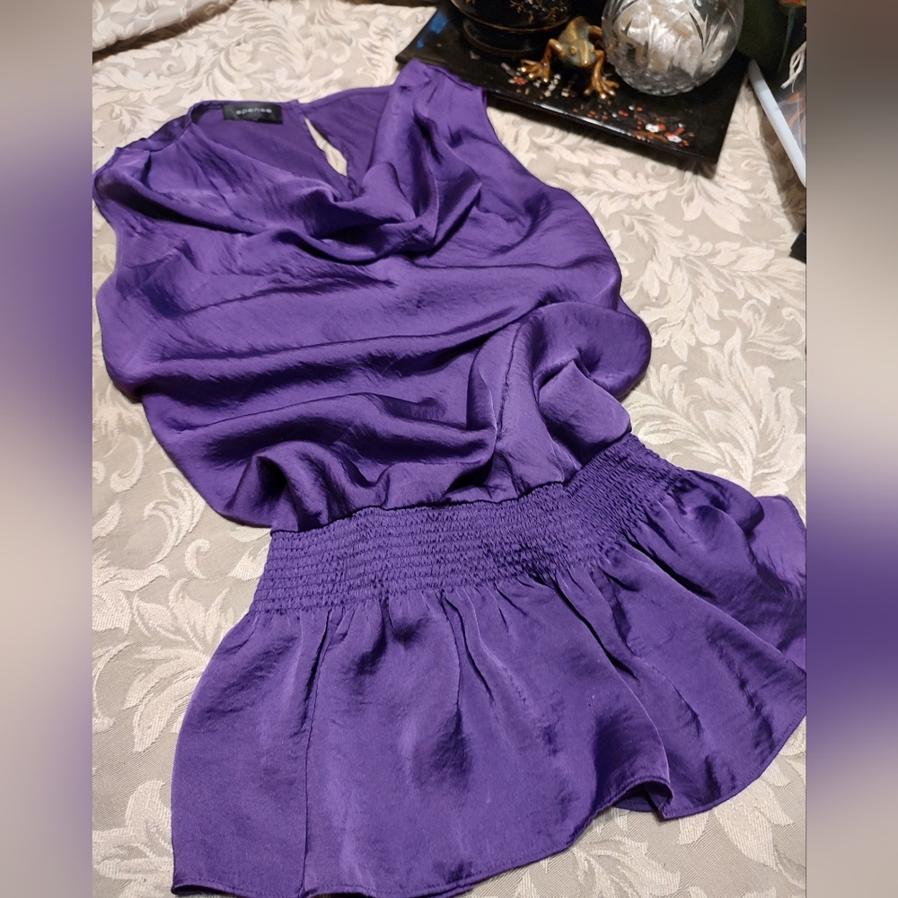 💜🪻💜 Sultry Rich Amethyst Purple Silky Satin Drape Neck Camisole Tank Top - XL - Picture 5 of 15
